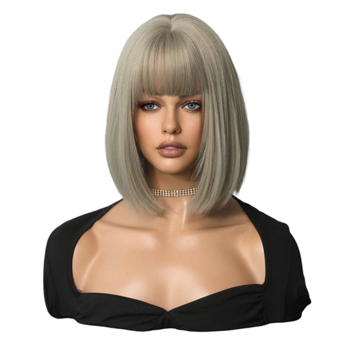Cross-border foreign trade false hair for women BOB short hair beige short straight hair wig full synthetic mechanism wig wholesale