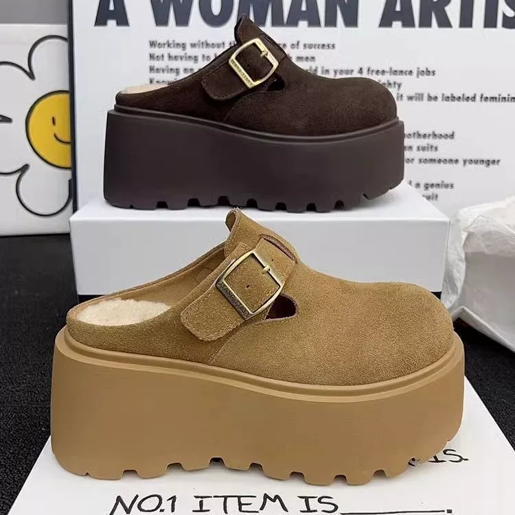 2024 новый зимний Birken с толстой подошвом с половиной тапочек женские теплые модные полутолщенные туфли