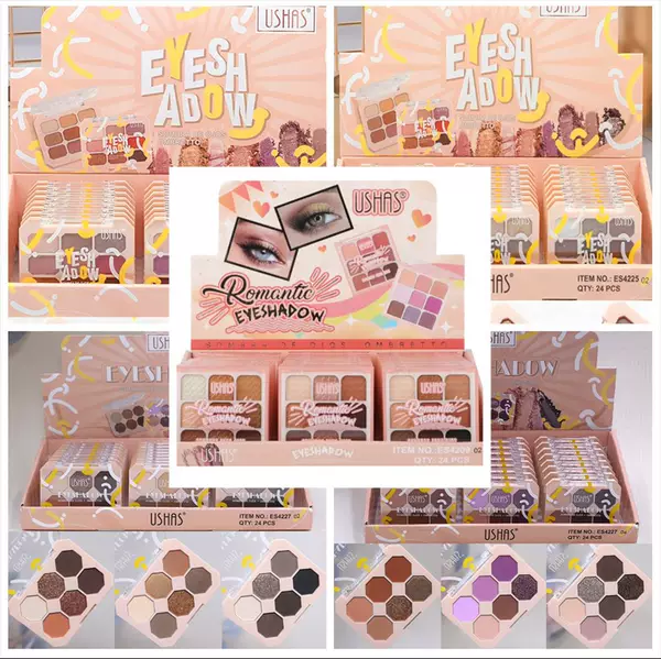 24 Pieces of 【Ushas】 Coffee-Colored, Blue, Purple, and Four-Color Eyeshadow with Pearlescent and Matte Finishes, Cosmetics