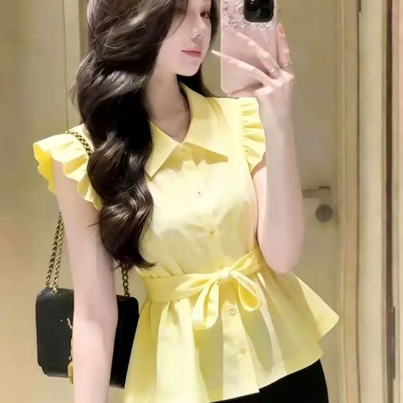 Pleated Thin Sleeveless Shirt for Women, Spring and Summer, Loose and Sweet Style, Suitable for Work, Waist-Cinching, Slimming Top, French-Style High-End Feel Pleated Thin Sleeveless Shirt for Women, Spring and Summer, Loose and Sweet Style, Suitable for Work, Waist-Cinching, Slimming Top, French-Style High-End Feel
