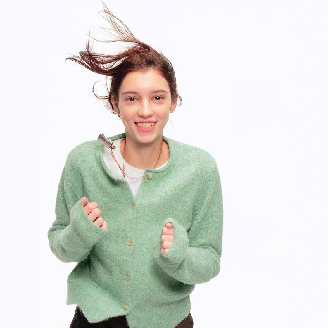 Counrtymoment Wool Blend/Retro Round Neck Knitted Cardigan Autumn and Winter Outwear Green Sweater Women's Outerwear