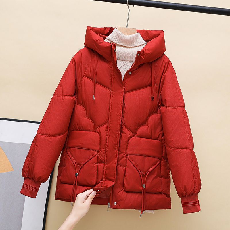 High-End Shiny down Cotton Jacket for Women, New Thickened Korean-Style Cotton Coat, Winter Mid-Length Hooded Cotton Coat, Trendy High-End Shiny down Cotton Jacket for Women, New Thickened Korean-Style Cotton Coat, Winter Mid-Length Hooded Cotton Coat, Trendy