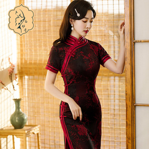 Retro Chinese Dress oriental old shanghai Qipao  female long split qipao a toast to the bride dress printed temperament of Chinese style costume 