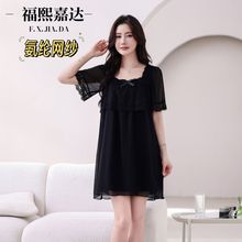 福熙嘉达睡裙女夏季新款性感甜美短袖蕾丝网纱超仙公主爆款家居服