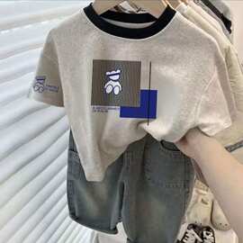 100%纯棉短袖T恤2026夏季新款可爱童装卡通男女童圆领中大童上衣