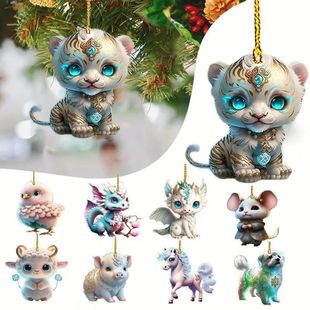 Keychain Car Interior Supplies Birth Tree Decoration Pendant Acrylic Animal Tiger Piggy Pendant Car