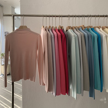欧玛莱 柔软舒适纯色百搭半高领修身显瘦针织打底衫长袖上衣 5149