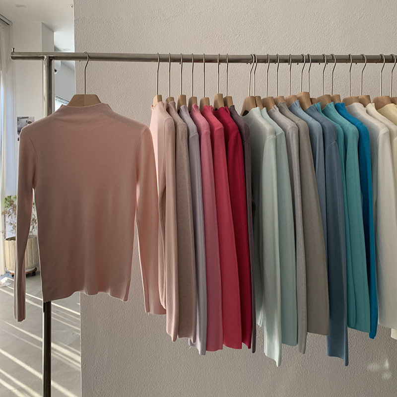 Omalai Soft and Comfortable Pure Color Versatile Half Turtleneck Slim Slim Knitted Bottoming Shirt Long-Sleeved Top 5149