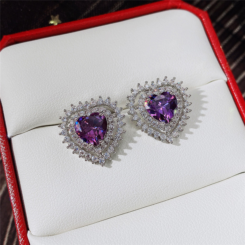 Fashion Hollow Heart Zircon Heart Copper Earrings Wholesale display picture 3