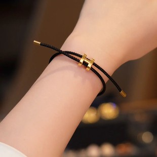 Waterproof Adjustable H-type Bracelet Steel Wire Rope Transport Couple Leather Rope Benmingnian Red Rope DIY Braided Hand Rope for Men and Women