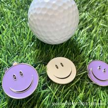黄笑脸紫白四叶草微笑金属珐琅高尔夫球迷30mm/20mm帽夹高端配件