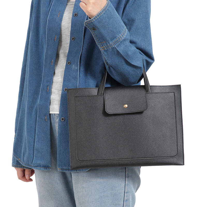 A4 File Bag with Large Capacity, Solid Color, Portable Snap-Button Laptop Bag, Storage for Documents, Business Simple Bag
