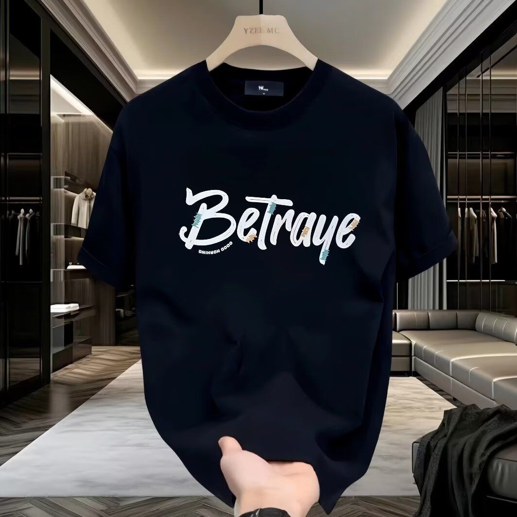 Men's Clothing Men's Summer Heavyweight Cotton T-Shirt Short Sleeved Print Design High Street Style Loose Fit Trendy Fashion Top For Brand_voghion.com