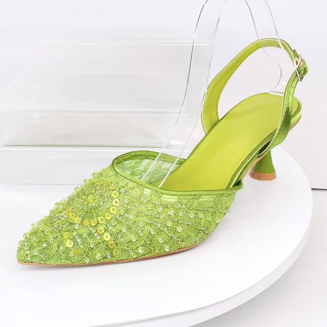 Designer Summer Stiletto Sandals Women's Ethereal Lace Pointed Toe Shoes With Rhinestones Italian Style For Weddings_voghion.com