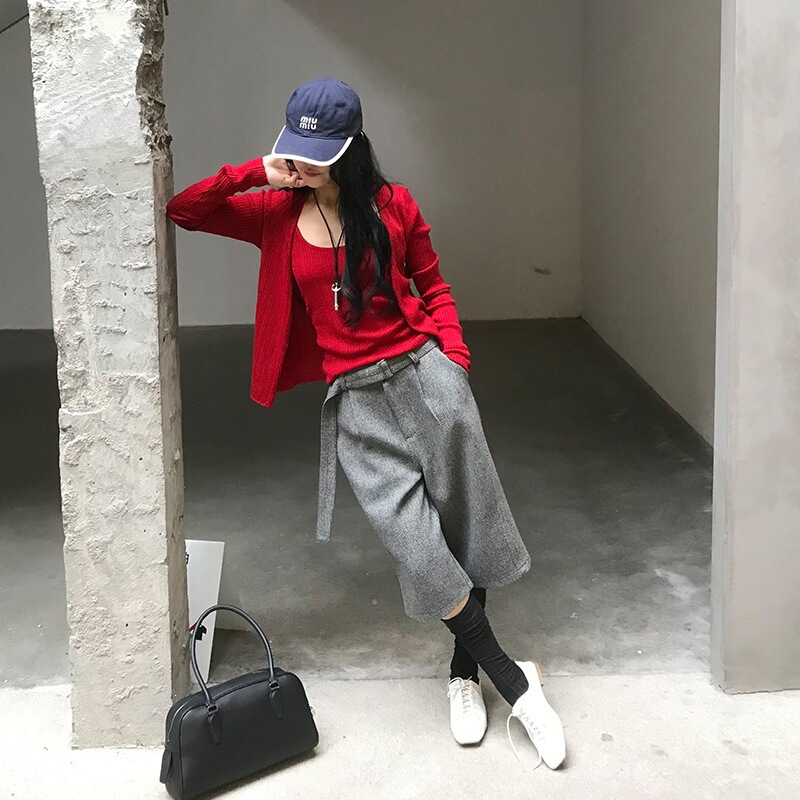 In-stock wool Korean-style autumn new casual commuting loose-fit straight-leg cropped pants for women In-stock wool Korean-style autumn new casual commuting loose-fit straight-leg cropped pants for women