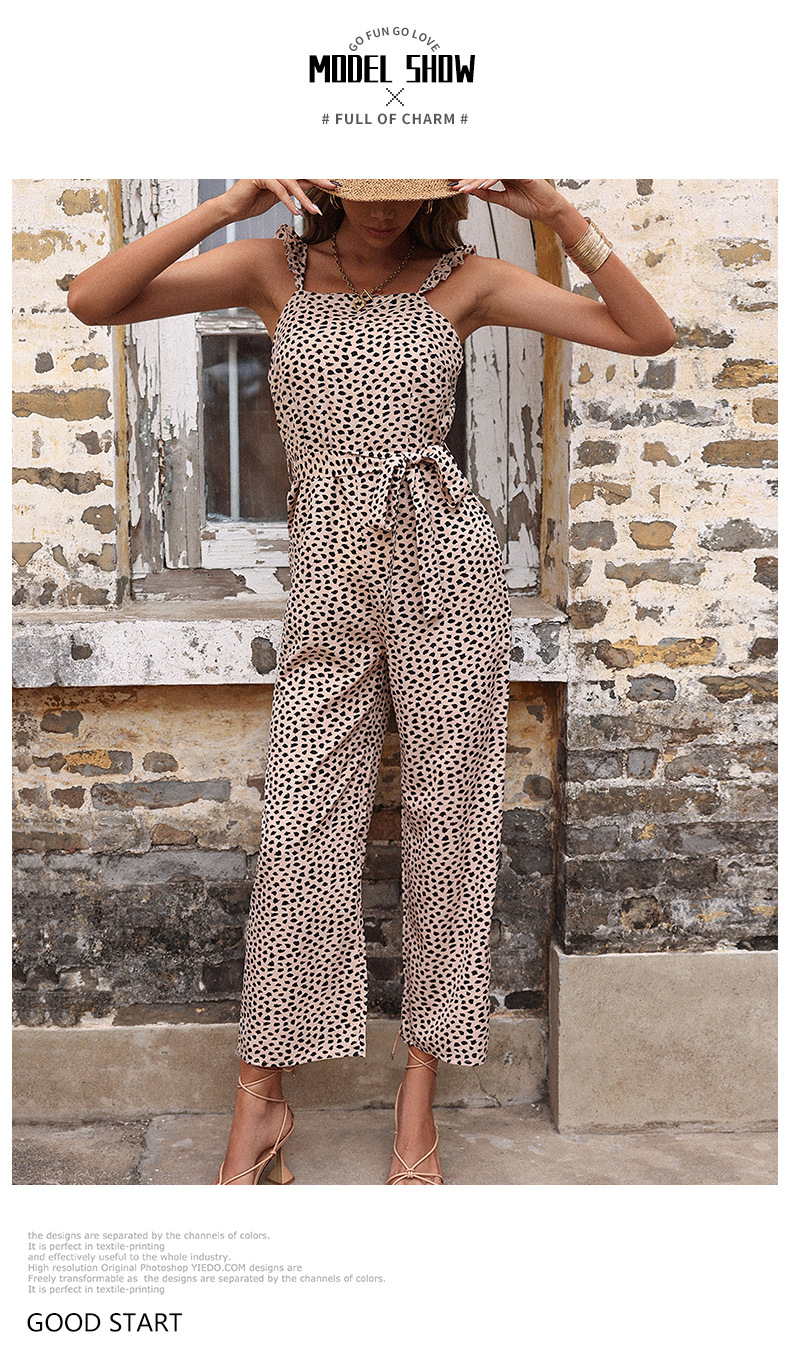 Lace-Up Slim High Waist Suspender Leopard Print Jumpsuit NSDMB116422