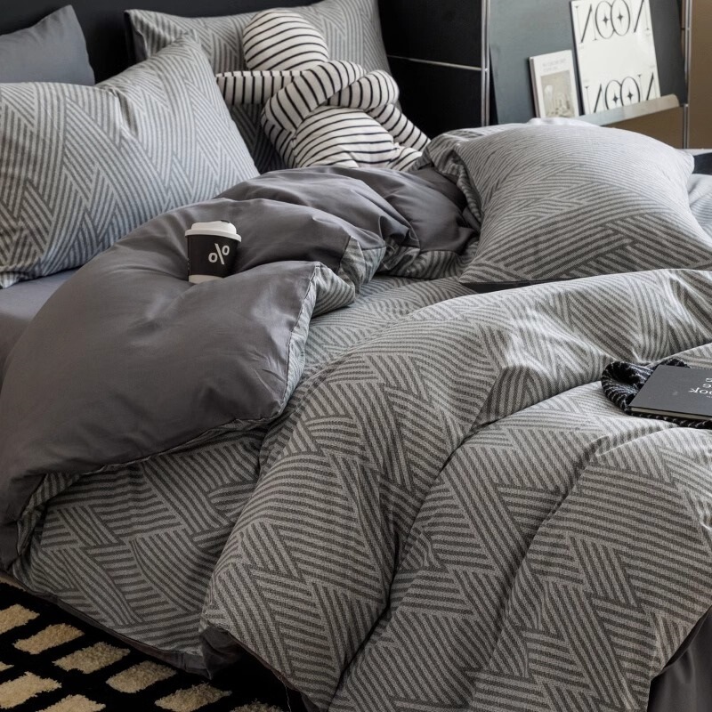 Scandinavian Style Simple Pure Cotton Bed Four-Piece Set 100 Cotton Winter Boys' Bedding Quilt Cover Bed Sheets Single Three-Piece Set 4