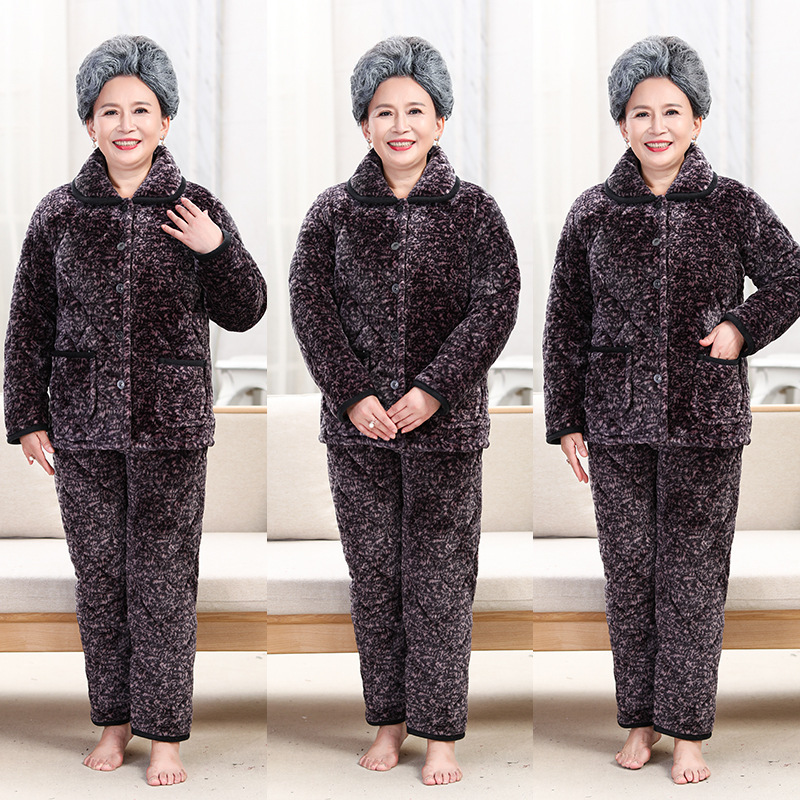 Winter middle-aged and elderly grandma pajamas oversized three-layer thickened cotton padded inside mink velvet Mother's Day home clothes