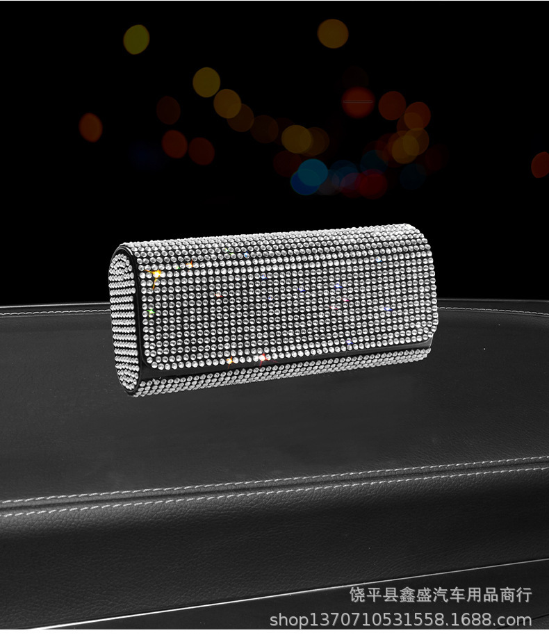 Diamond-Encrusted Car Glasses Case, Multi-Functional Sunglasses Storage Box, Full-Diamond Women's Car Glasses Case, Sun Visor Storage Supplies