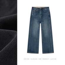 深灰色宝宝绒阔腿牛仔裤女款松紧腰2025冬季弹力牛仔长裤中山批发