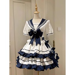 優しいネイビースタイルの若い女の子のケーキドレスドレスロリータロリータドレスドレス女性