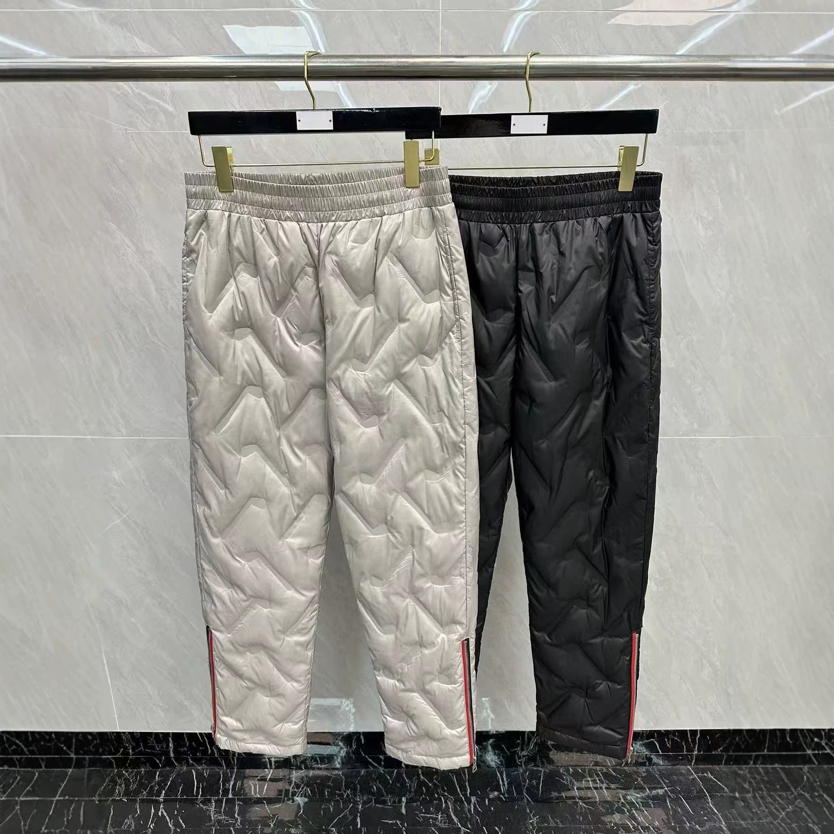 Factory direct sales of TB autumn/winter new geometric shape zipper down pants, warm and comfortable