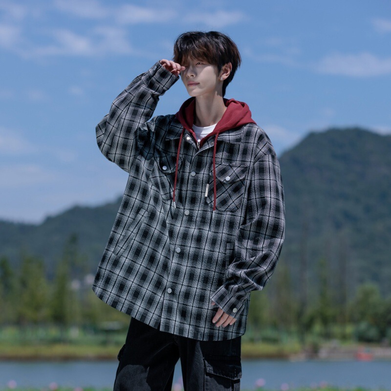 Men's trendy brand jacket with a turn-down collar, sporty workwear style, loose fit, suitable for autumn and winter, American style, spring and autumn, thin bubble-patterned coat, plus size