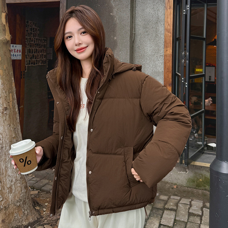 韩版连帽羽绒棉服女2025年冬季新款加厚小个子短款面包服棉袄外套|undefined