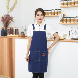 Adjustable Shoulder Apron Catering Waiter Work Clothes Long Apron Commercial Kitchen Oil-Proof and Waterproof Apron for Women