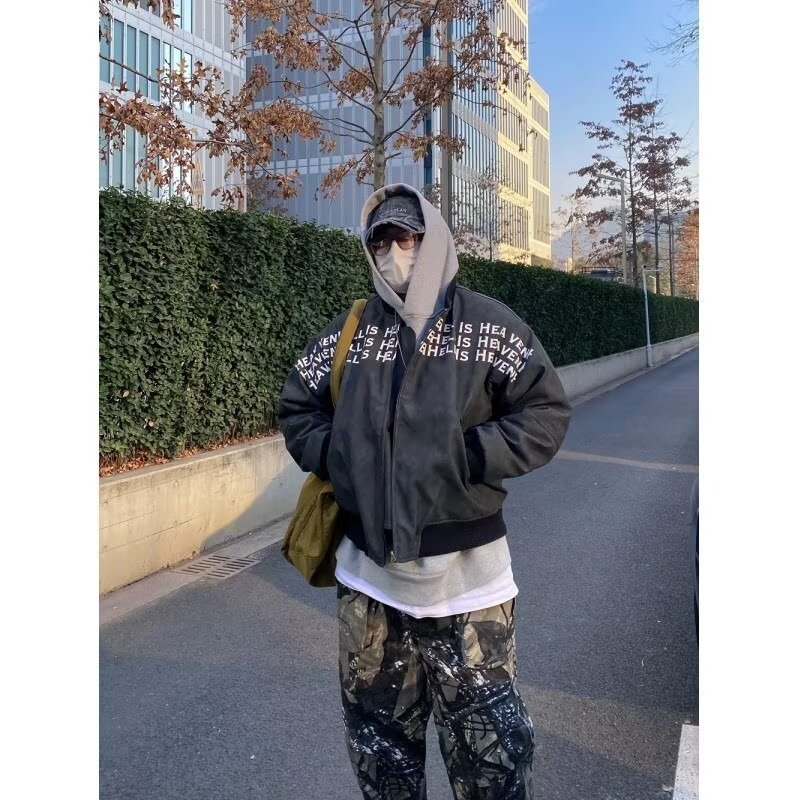 Calle alta de béisbol cuello teñido chaqueta de cuero PU chaqueta hombre hip-hop moda callejera chaqueta de cuero suelta alta sensación