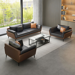 Office Sofa Nappa Leather Simple Business Reception Boss Office Reception Area Three-person Coffee Table Combination