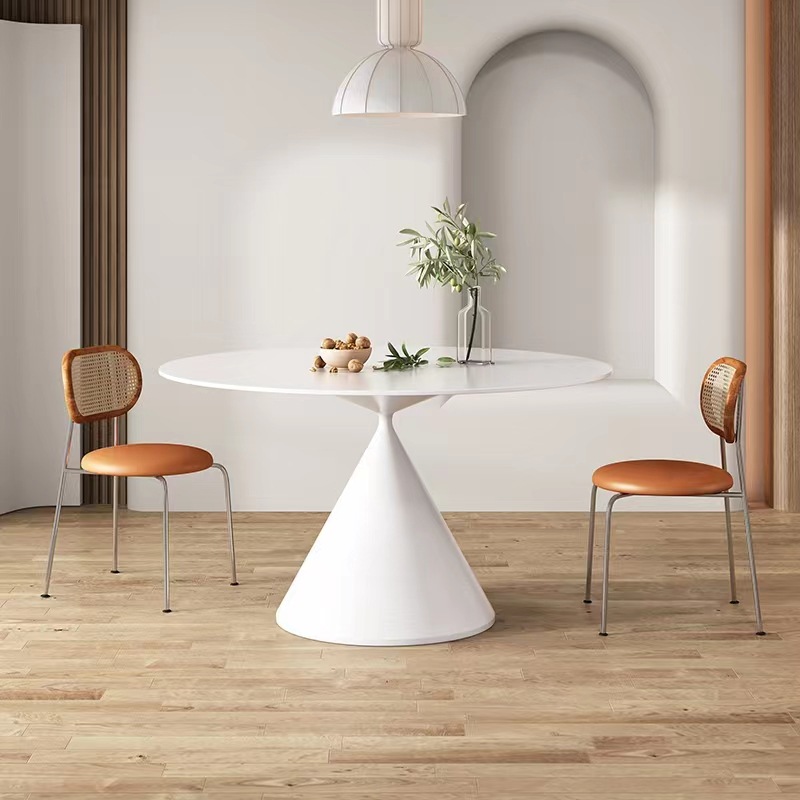 Mesa de comedor redonda de roca blanca pura, mesa redonda negra moderna simple, mesa giratoria doméstica incrustada, mesa de comedor pequeña