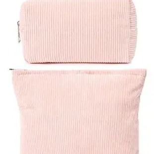 Solid Color Corduroy Large Cosmetic Bag Large Capacity Storage Wash Bag College Style Travel Storage Bag Cross-border