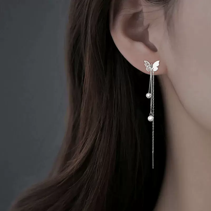 长款修饰流苏蝴蝶耳线女气质耳环长款高级感耳钉小众设计感耳饰品