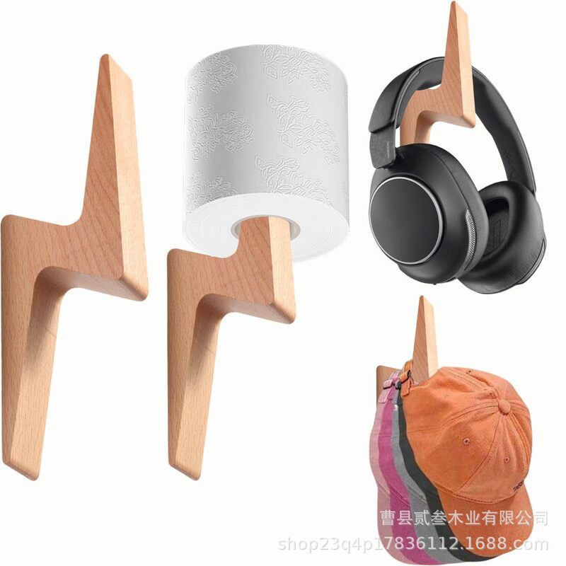 Cross-border Wooden Bathroom Toilet Paper Roll Holder New Wall-mounted Lightning Styling Holder Adhesive Toilet Paper Storage Rack