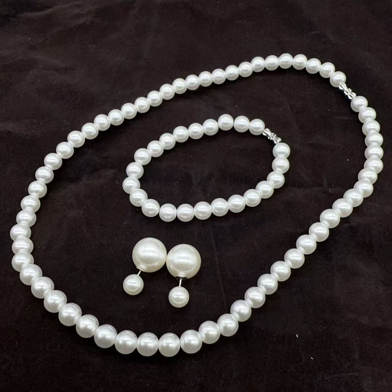 European and American Cross-Border Wedding Gifts Imitation Pearl Three-Piece Jewelry Set Bride's Imitation Pearl Necklace, Bracelet, and Earring Set