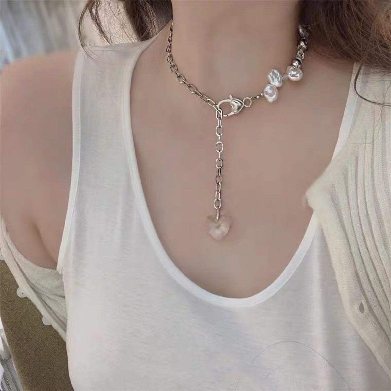 Rote Kristall Perlenkette Für Damen Einzigartiges Hip Hop Collier_voghion.com
