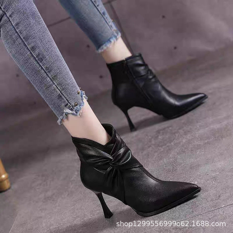 Sexy Pointed Toe High Heel Short Boots for Women 2025 Autumn and Winter New Design Stiletto Slim Boots Side Zipper Boots