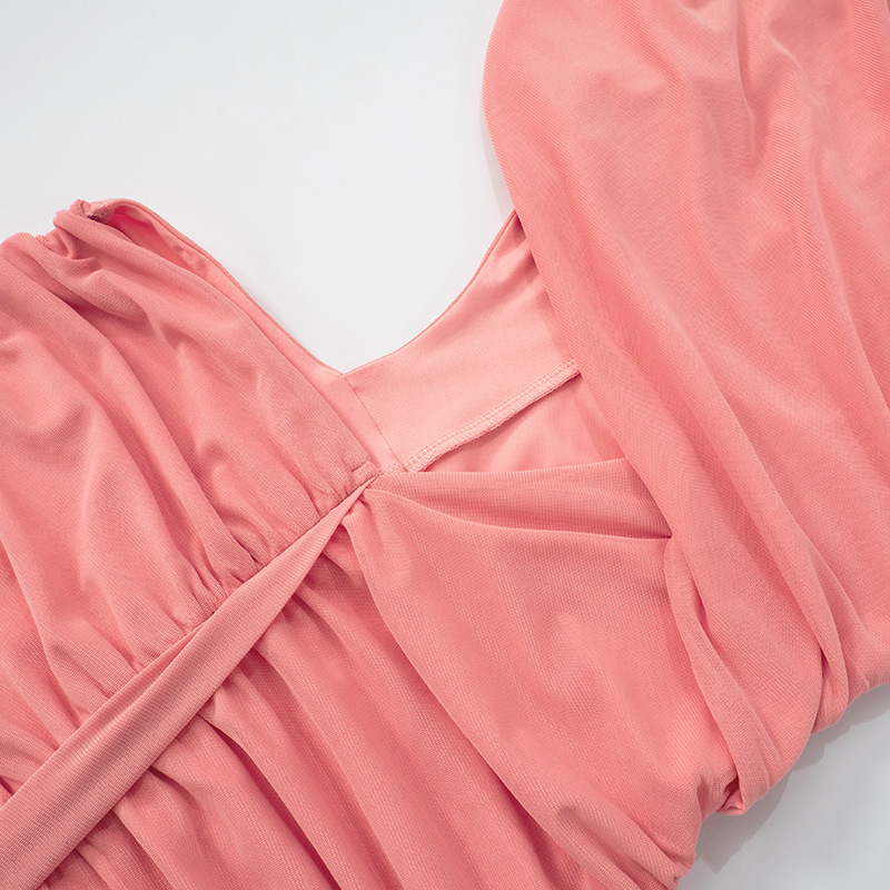 Women Clothing Spring Summer Solid Color Elegant Socialite Pleated Sexy Oblique Shoulder Dress Women