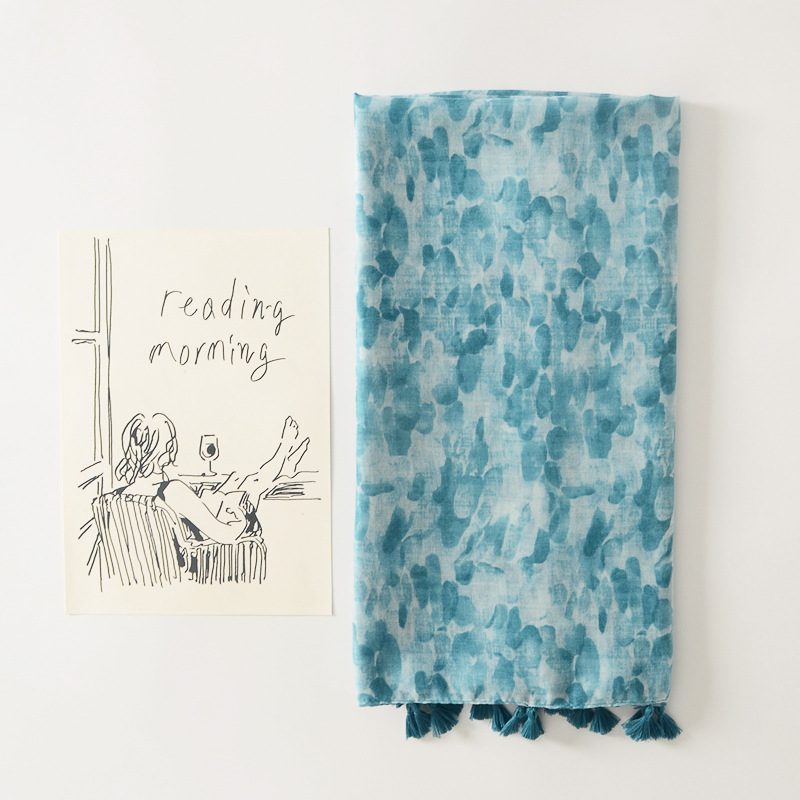 Hilo de seda estilo coreano impreso borla larga bufanda simple todo partido bufanda caliente chal algodón y lino sensación Toalla de playa