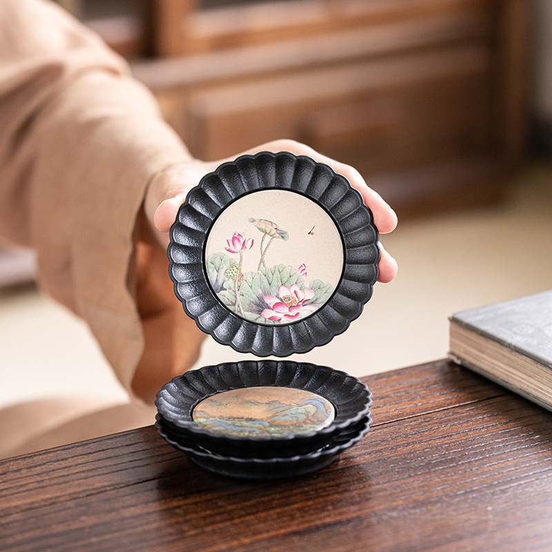 Ink color imitation stoneware quick-drying absorbent porcelain melamine tea cup mat heat insulation pad tea tray retro kung fu tea set tea ceremony accessories