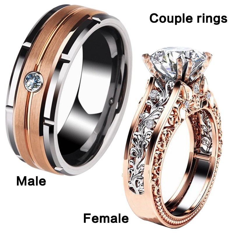 Jiuqin Jewelry Fashion Trend Rose Gold Couple Ring Stainless Steel Men's Ring Luxury Zircon Women's Ring