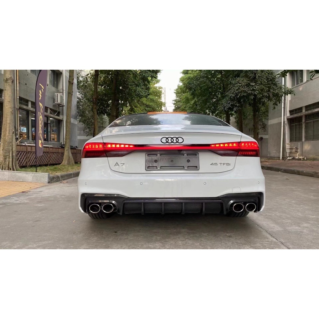 Suitable for 19-25 Audi A7A7L Modified S7 Blade Rear Lip Bright Black Rear Tail Lip Rear Diffuser Four Tail Pipes
