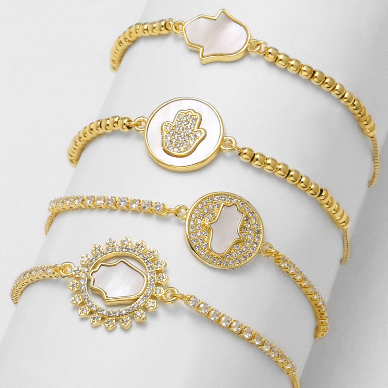 AS Jewelry: Best-selling micro-inlaid zirconia bracelet with a high-end feel, featuring a palm-shaped shell pendant, for women, bre90