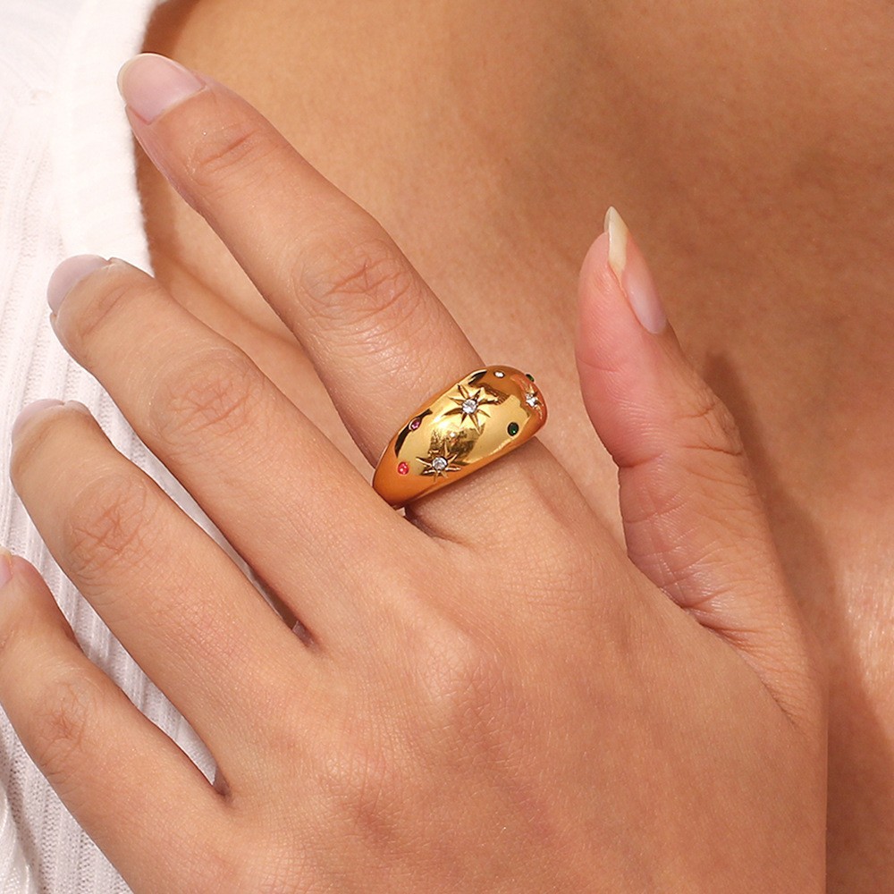 20g Weight PVD Coated Gold Plating Process Zircon Inlay Material Rings Classification 6, 7, 8 Ring Size 1 Piece Quantity Holiday, Daily Occasion 304 Stainless Steel Material Geometric Pattern Women's Gender Plating Design Lady Style Wholesale Jewelry Lady Geometric 304 Stainless Steel Zircon PVD Coated Plating Rings 10