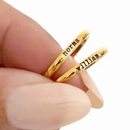 Custom Engraved Letter Titanium Steel Ring for Women with 2mm Curved Design, 18k Gold Color Band Gift
