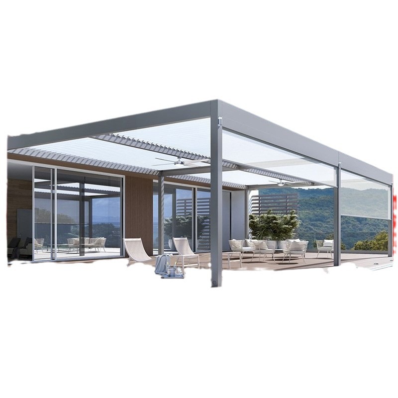 Impermeable lumbrera habitación ecológica al aire libre inteligente control remoto retráctil pabellón aleación de aluminio pabellón patio sombrilla pabellón eléctrico