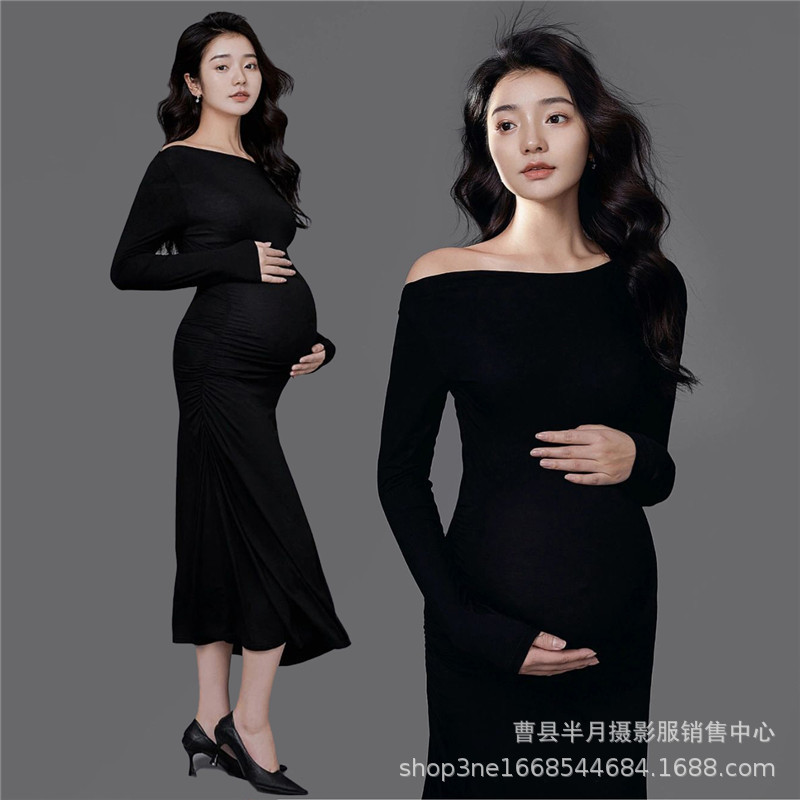 Pregnant women's photo clothing studio new black knitted slimming cute fresh pregnant mom photo photography photo clothing Pregnant women's photo clothing studio new black knitted slimming cute fresh pregnant mom photo photography photo clothing