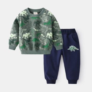 Army Green Cotton Spring and Autumn Sweater Pants Two-Piece Pattern Casual Two-Piece Camouflage Fashionable Sweater