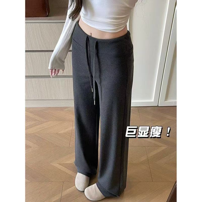 松紧腰显瘦遛弯小个子休闲垂感直筒阔腿裤糯米裤女春秋季2025新款
